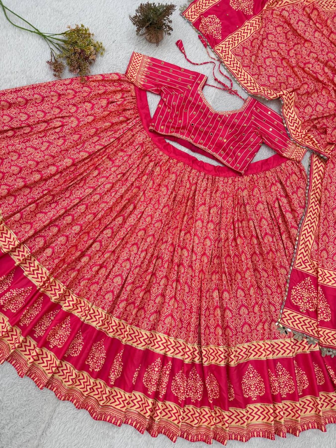 Red Mirror Lehenga Set — view 11