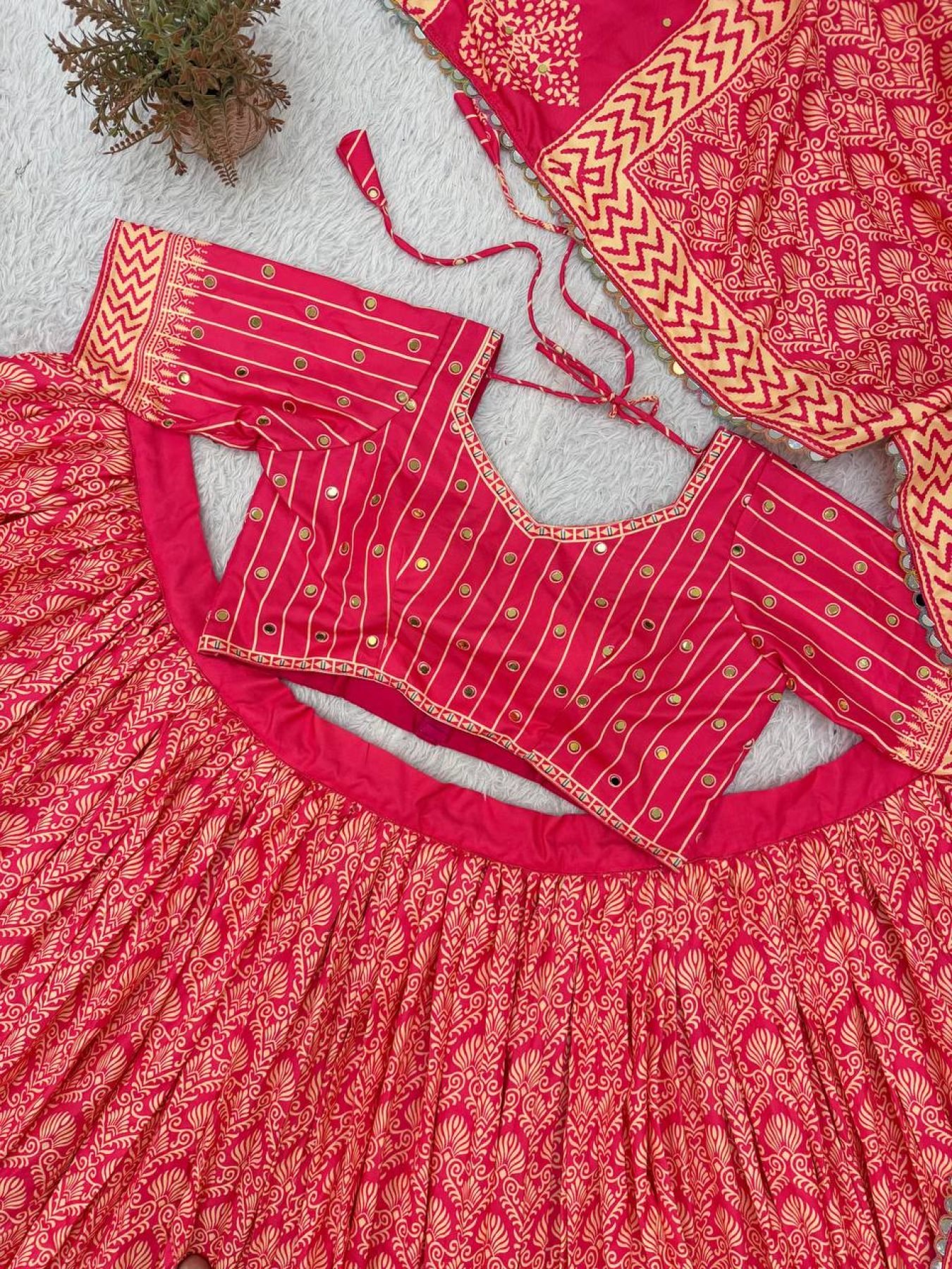 Red Mirror Lehenga Set — view 12