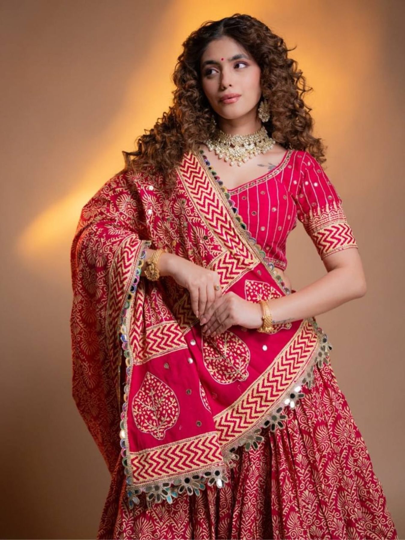 Red Mirror Lehenga Set — view 3