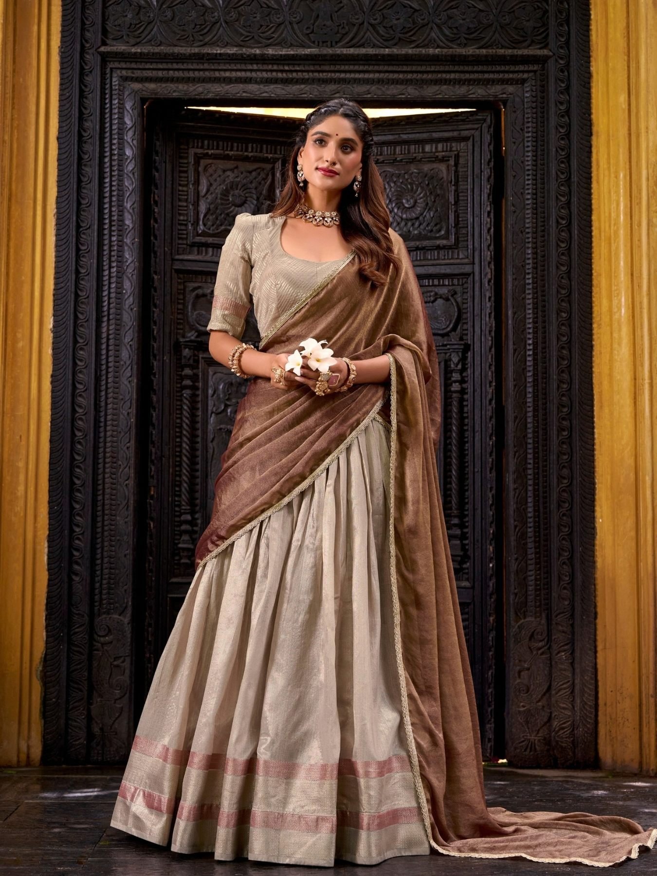 Beige Zari Lehenga Set — view 1