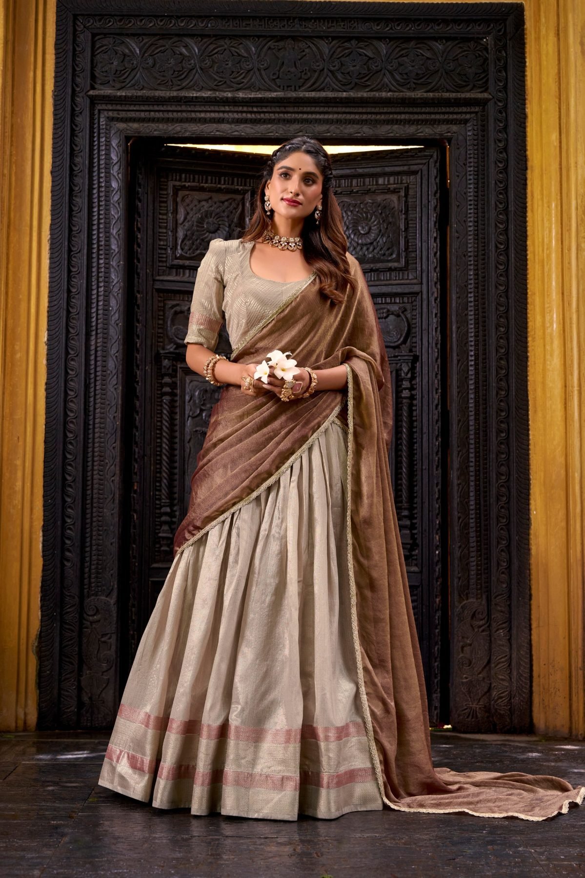 Beige Zari Lehenga Set — view 2