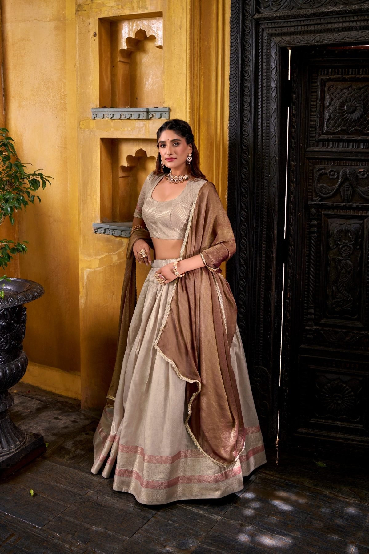 Beige Zari Lehenga Set — view 3
