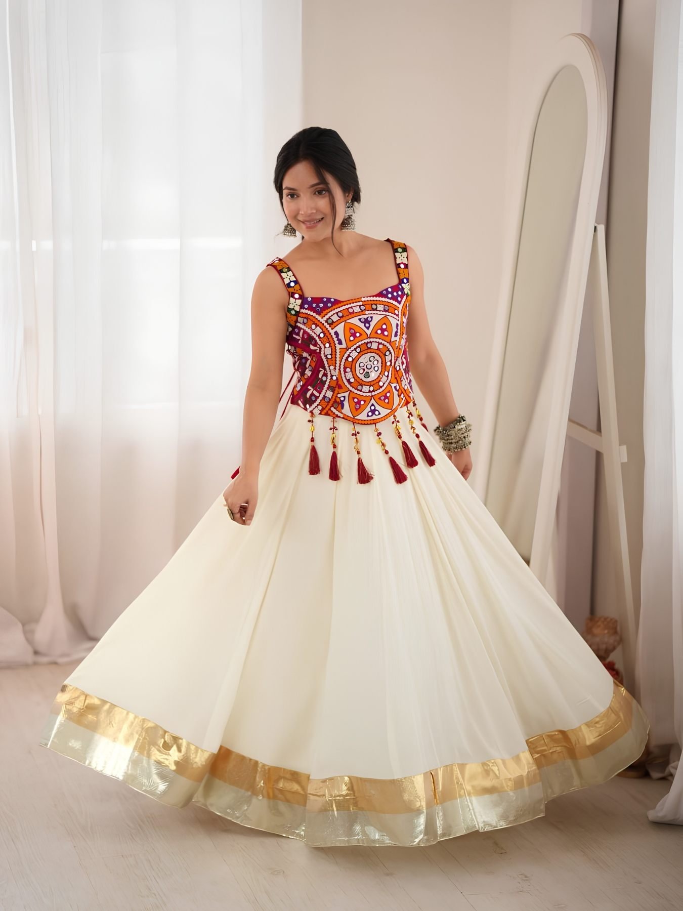 White Thread Wedding Lehenga — view 1