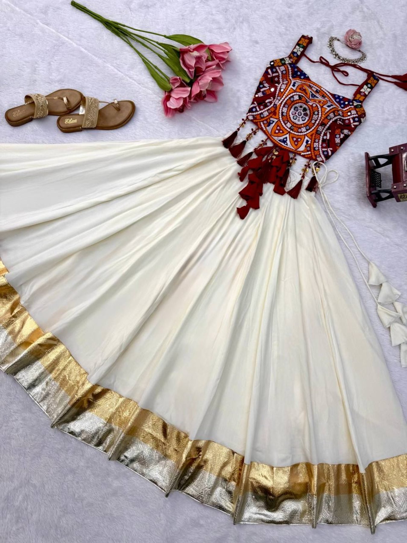 White Thread Wedding Lehenga — view 12