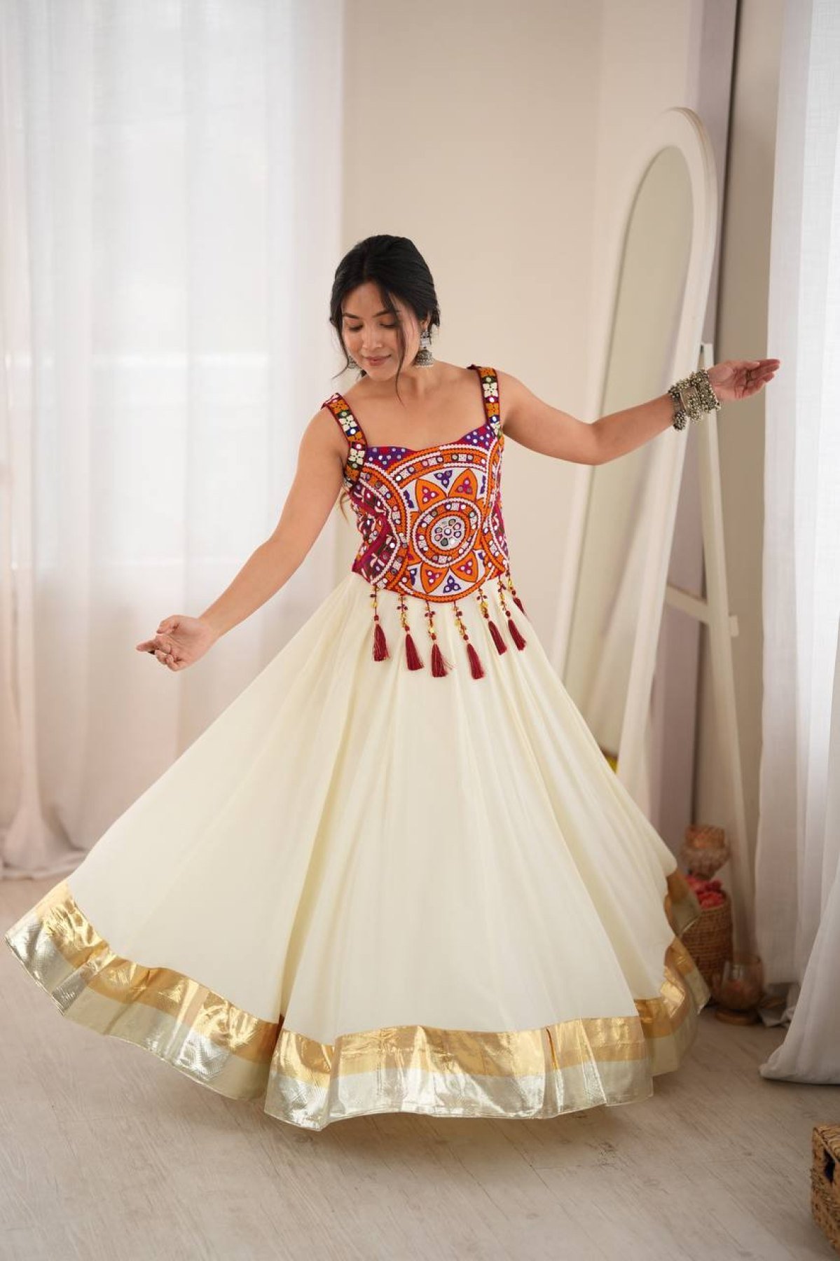 White Thread Wedding Lehenga — view 3