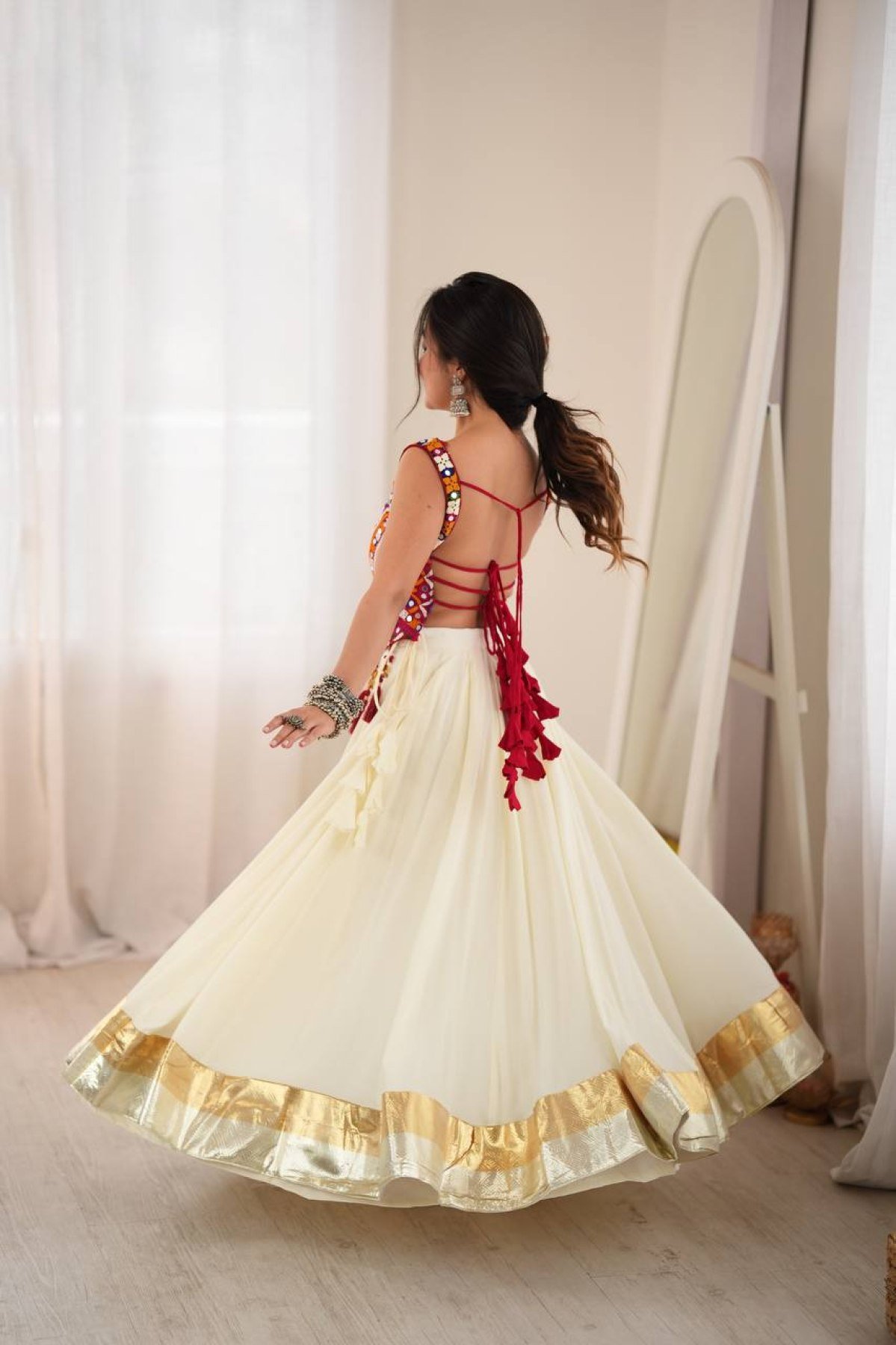 White Thread Wedding Lehenga — view 4