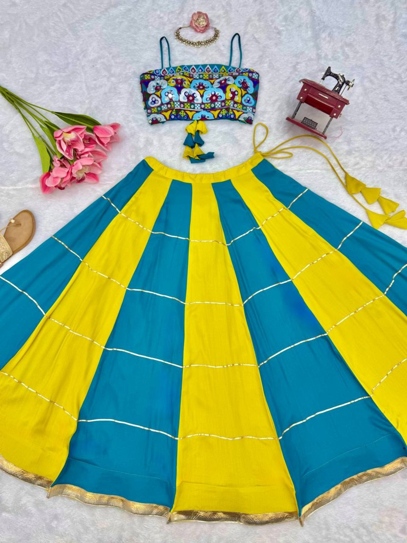 Blue Gota Wedding Lehenga — view 12