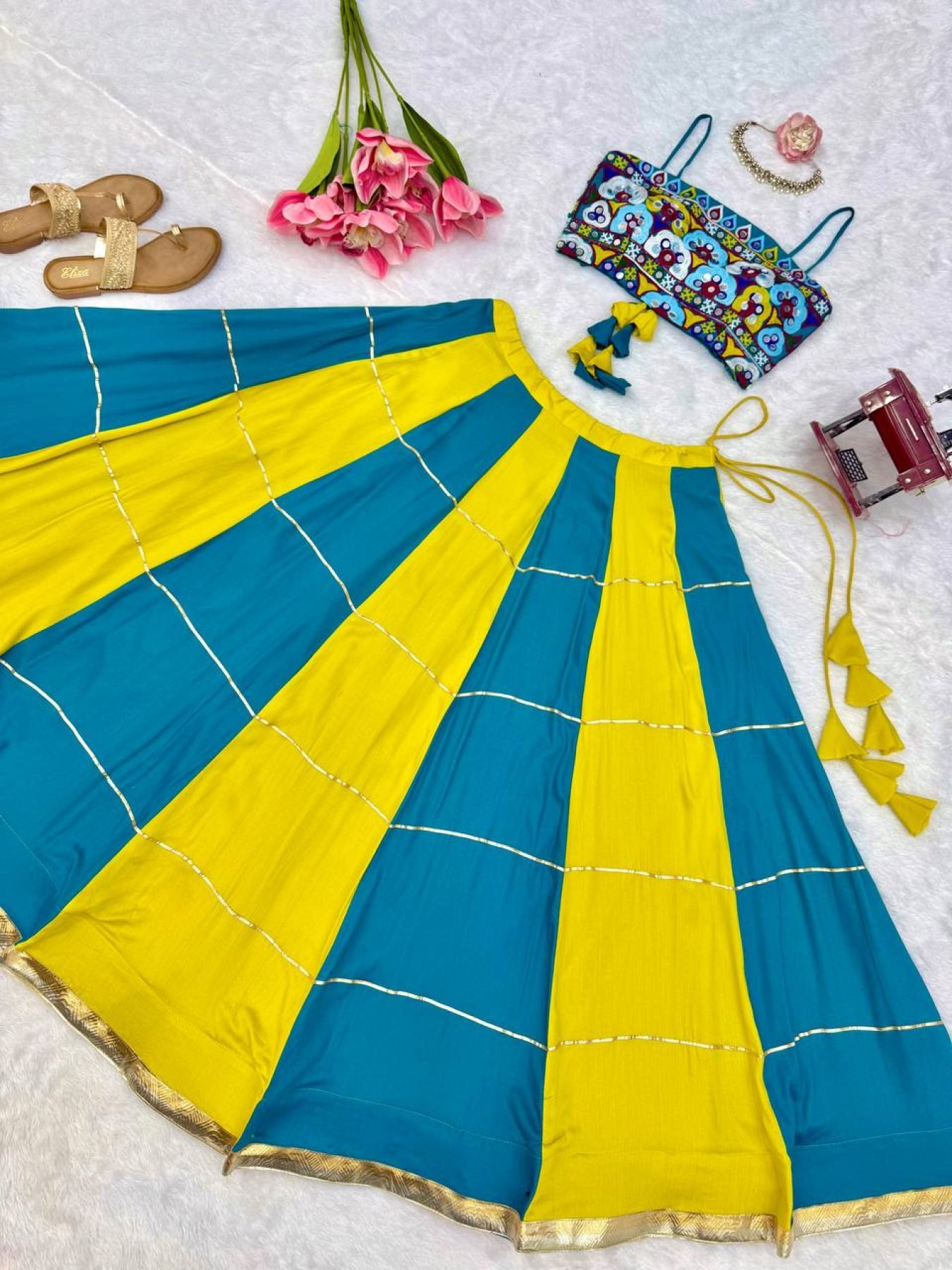 Blue Gota Wedding Lehenga — view 13